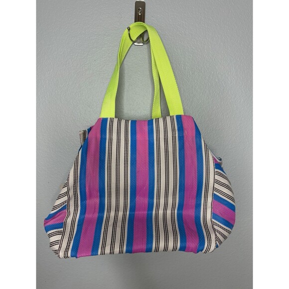 Free People Free-est Striped Tote Bag Pink, Blue and White with Pink Logo - Picture 2 of 4